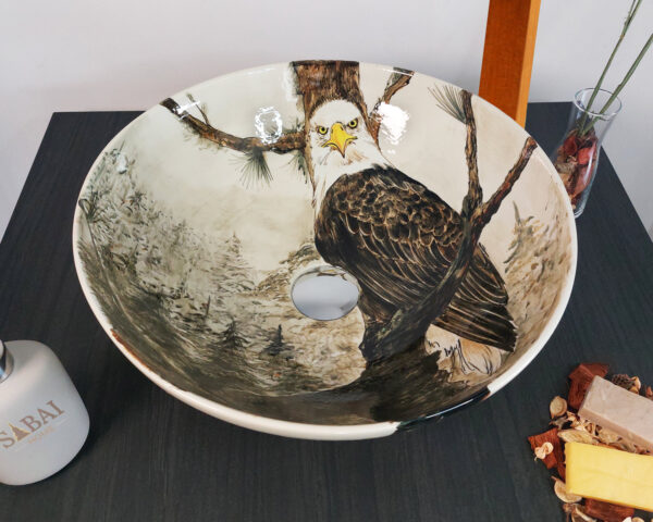 Top view of Eagle’s Gaze sink, showcasing the majestic eagle illustration.