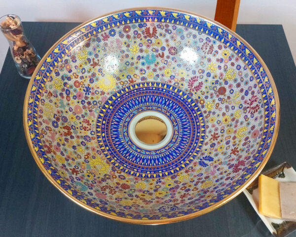 Top-down perspective of Golden Orchid sink, showcasing its detailed flower-inspired design.
