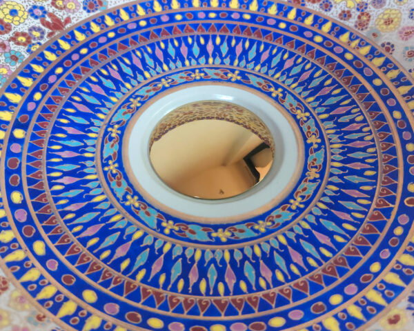 Close-up of Golden Orchid sink, revealing the intricate hand-painted motifs.