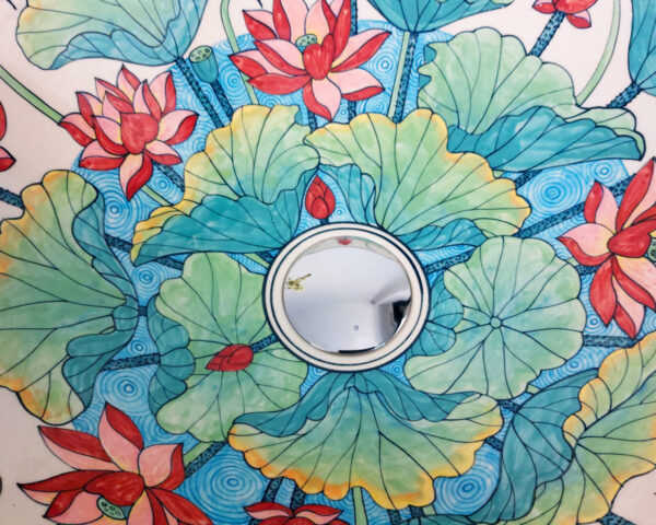 Close-up of Lotus Harmony sink, highlighting the delicate lotus petals.
