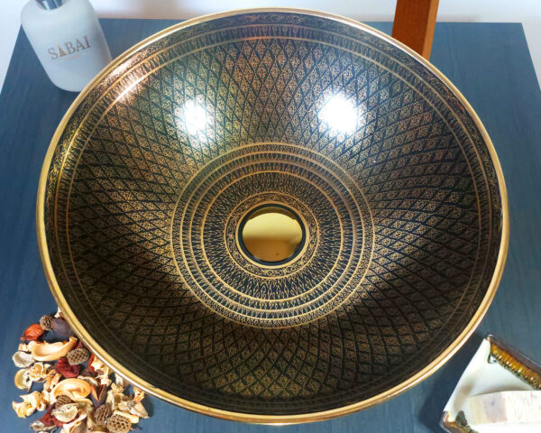 Overhead perspective of Midnight Majesty sink, showcasing its elegant contrast.