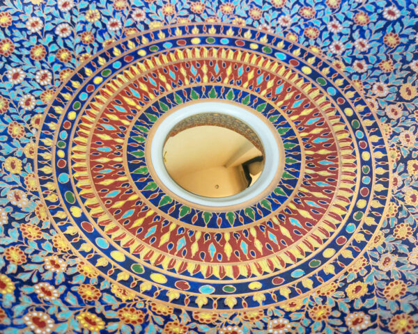 Close-up of Siam Sapphire sink, highlighting the hand-painted details.