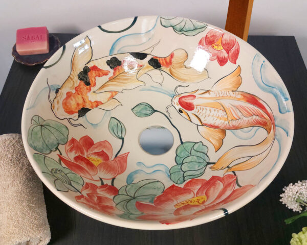 Top view showing koi arrangement in a soft circular pattern.