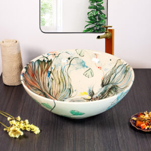Front view of Ocean Fan basin with soft, flowing aquatic designs.