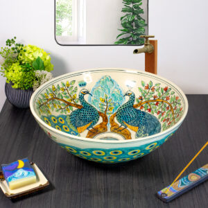Ceramic sink with dual peacocks from the front
