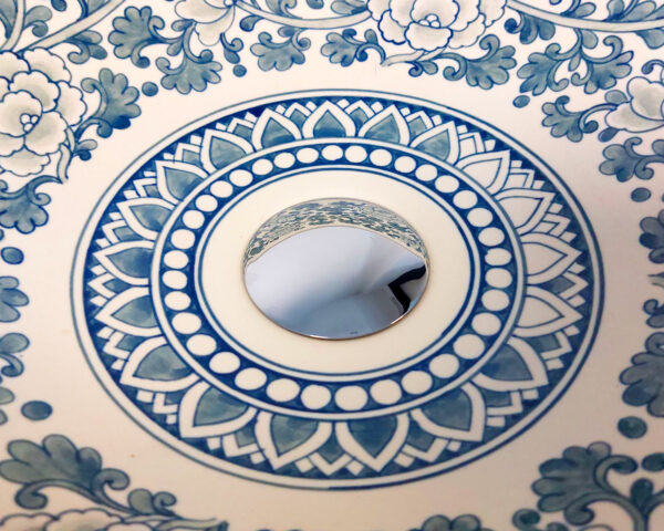 Interior detail showing teal flowers and vintage charm