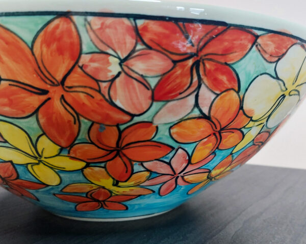 Side profile of Blossom Ember handmade ceramic basin, traditional Thai craftsmanship.