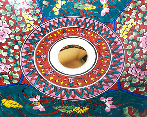 Close up of Floral Reverie hand painted ceramic basin, delicate Thai porcelain floral detail.