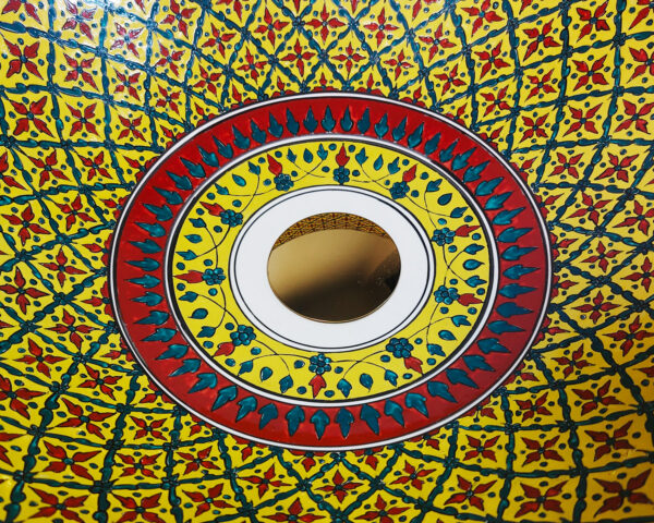 Close up of Golden Harmony hand painted ceramic basin, fine Thai porcelain gilding and detail.