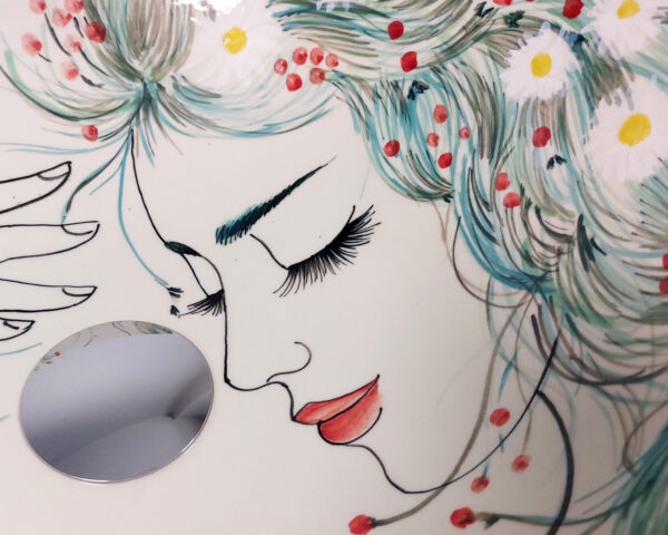Close up of Whispering Breeze hand painted ceramic basin, delicate Thai porcelain brushwork detail.